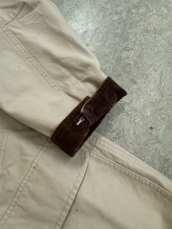 L.L. Bean Beige Cotton Field Jacket with Brown Corduroy Collar Medium - Picture 4 of 8